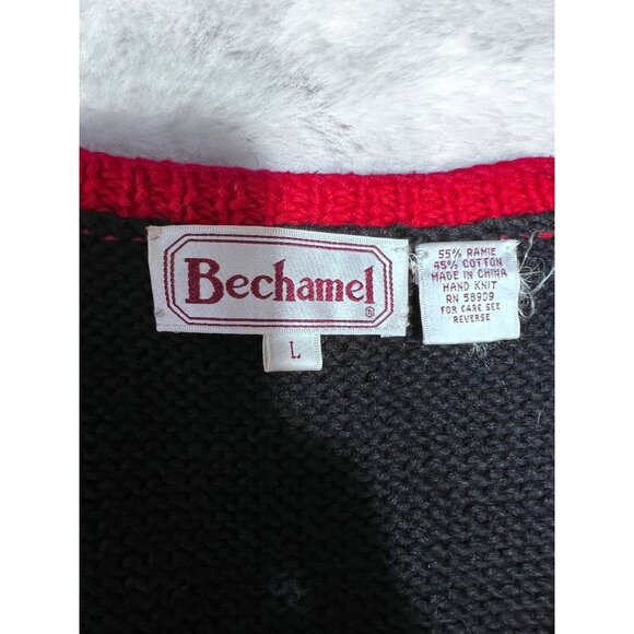 Bechamel Christmas Vest Handmade Knit Black & Red With Candy Cane Buttons & Fest - Picture 4 of 6